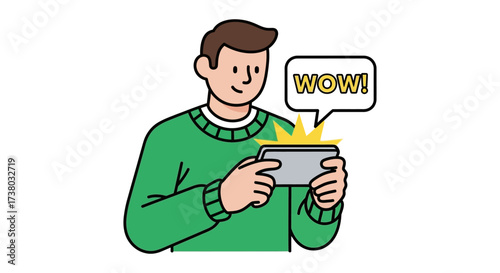 person playing mobile game with a wow reaction experiencing digital entertainment while enjoying a fun phone game ideal for tech blogs and ads