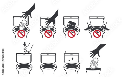 Bundle icon set and prohibition on restroom, toilet, public WC