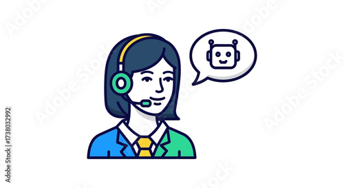 AI customer service with a friendly support operator providing chatbot assistance ideal for tech blogs and demonstrating AI integration.