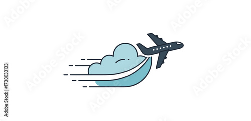 Airplane flying through clouds a whimsical journey representing travel adventure and escape against white backdrop suitable for travel blogs marketing