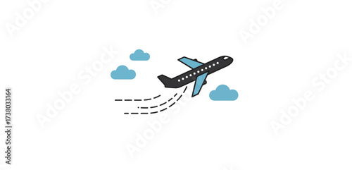 Airplane flying through the sky with clouds representing air travel perfect for travel agency promotions and illustrating modern transportation.