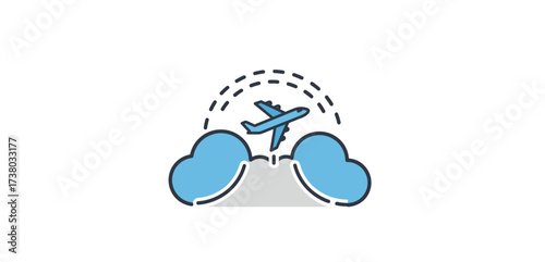 Airplane taking off through clouds symbolizing air travel against a white backdrop perfect for travel blogs showcasing freedom and adventure.