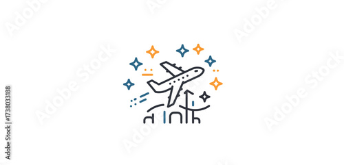 airplane taking off surrounded by stars symbolizing travel and exploration for a blog post on adventures and global connections.