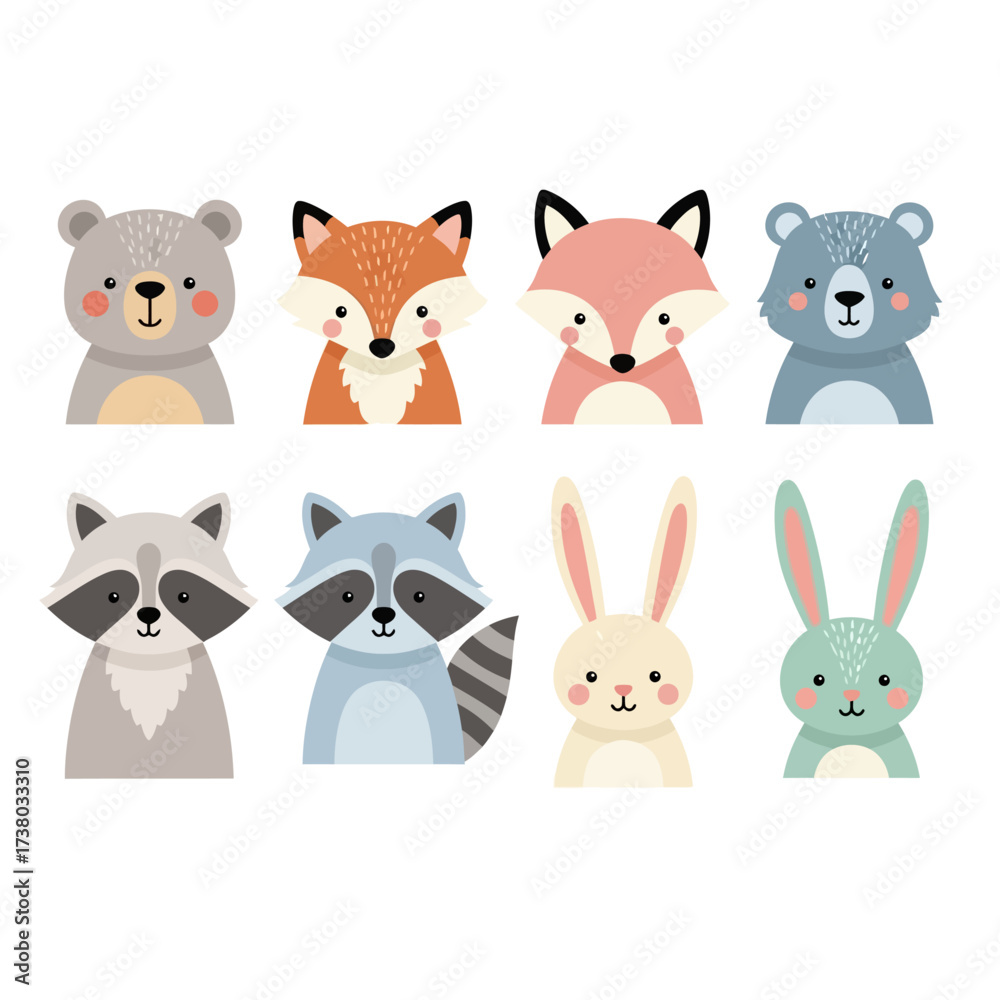 Fototapeta premium Cute animal faces.