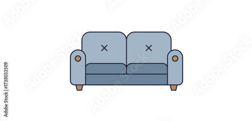 blue couch illustration cozy loveseat with X details perfect for interior design blogs adding a comfortable and stylish element to any project.