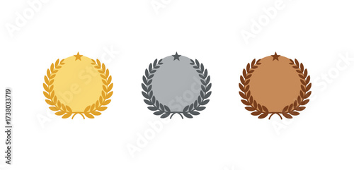 gold silver bronze medal set awarding first place with gold medal second with silver and third with bronze celebrating achievements in competition.