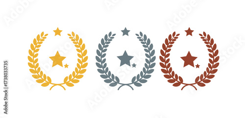 gold silver bronze medals achievement champion laurels with stars symbolizing excellence for awards  recognition ideal for celebratory illustrations