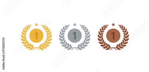 gold silver bronze medal awards with laurel wreath recognizing achievements and honoring first place winners ideal for celebrating success and victory