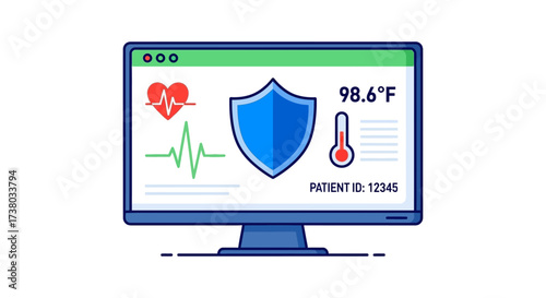 healthcare data security monitor showing vital signs safeguarding patient information with strong encryption and medical technology integration digital wellness