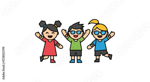Happy kids waving cheerfully diverse group of children playing together creating content for childrens books representing diversity and fun