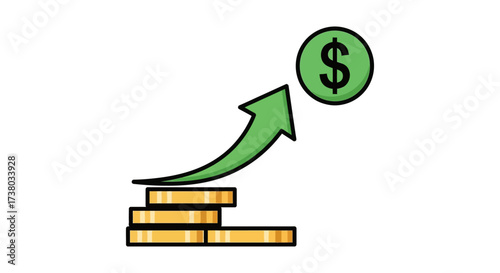 increasing profits upswing arrow points to a dollar coin symbolizing financial growth and investment returns suitable for business presentations