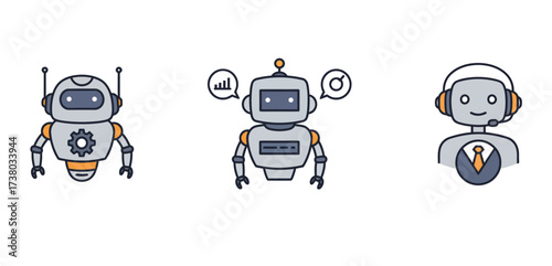innovative robot chatbots communicating with data analytics  providing customer service enhancing automated support  ai technology solutions