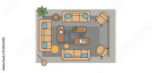 interior design living room layout showcasing furniture arrangement cozy atmosphere with couches chairs and tables on carpet for home decor ideas