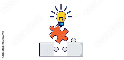 innovative solution completing a vibrant puzzle with a bright lightbulb illustrating creative problem-solving and teamwork for business growth