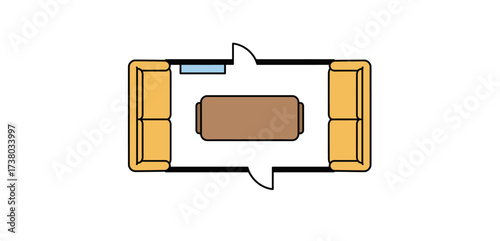 interior design plan showing furniture layout in a living room with sofas and a table designed for home decorating and floor planning projects