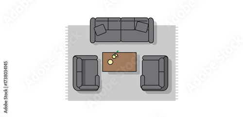 Living room furniture arrangement showcasing a sofa chairs and coffee table on a rug ideal for interior design and home decor projects.