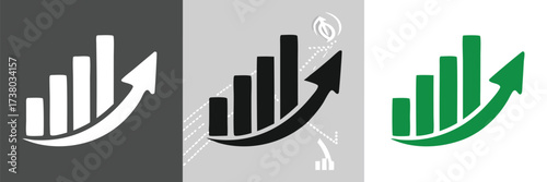 Set graphic up icons, business bar sign on black, transparent and white background – stock vector
