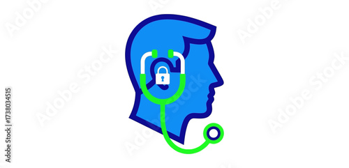 mental health awareness head profile with stethoscope and lock conveying the importance of secure  private mental healthcare practices useful for health blogs