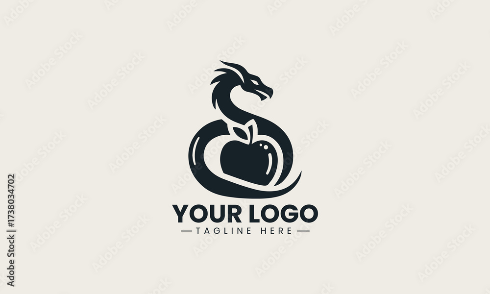 Fototapeta premium Dragon Snake With Apple vector logo illustration
