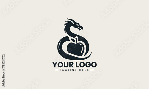 Dragon Snake With Apple vector logo illustration