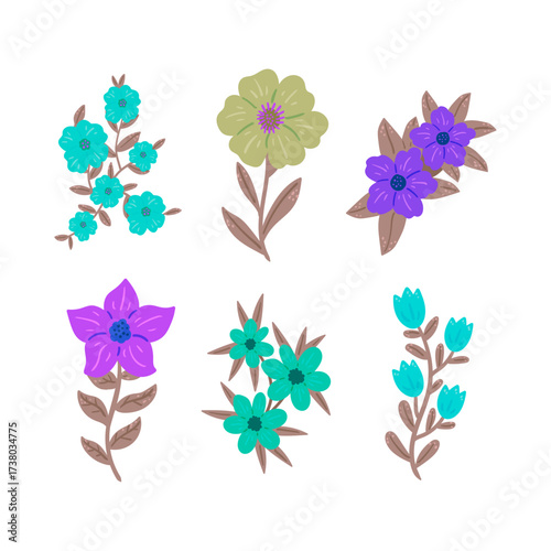 Various floral illustrations and botanical drawings with soft colors