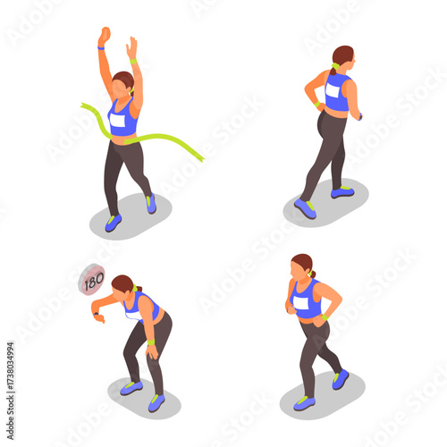 Athlete crossing the finish line, a sequence of running race moments and fitness achievement