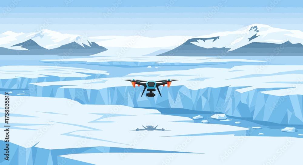 Fototapeta premium Advanced drone flying over icy landscape for exploration and surveillance.