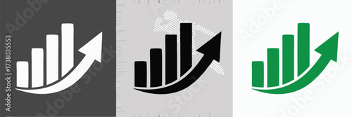 Set graphic up icons, business bar sign on black, transparent and white background – stock vector
