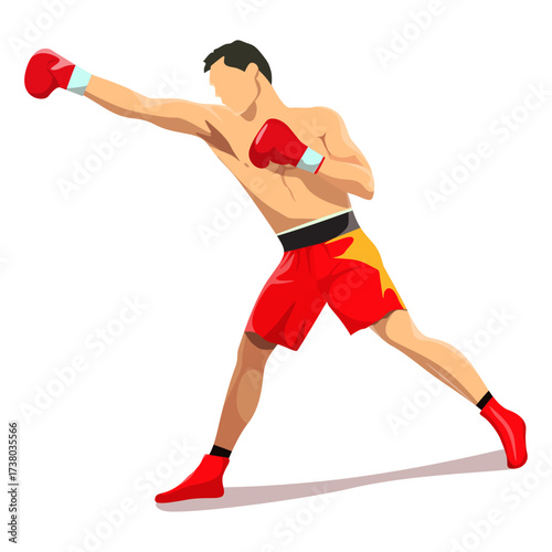 Boxing Athlete in Red Shorts and Gloves Delivering a Powerful Punch