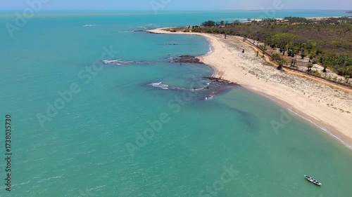 Barra Grande beach, Piaui, Brazil. Aerial landscape with reefs, turquoise sea and tropical scenery, perfect for kitesurfing practice and eco-travel.