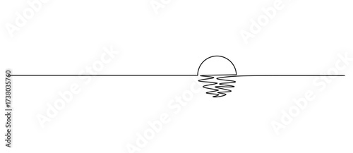 Single continuous one line art sunny ocean view. Sea voyage sunrise holiday tropical luxury journey sunset concept design sketch outline drawing vector illustration.ai