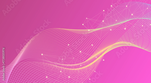 Abstract pink background with flowing lines and network connections