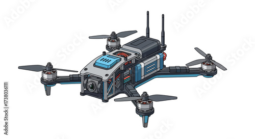 Advanced FPV Drone with Camera and Antennas for Aerial Filming.