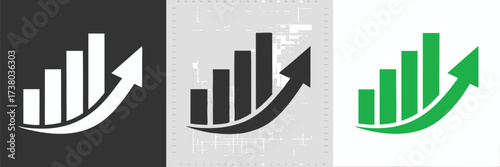 Set graphic up icons, business bar sign on black, transparent and white background – stock vector
