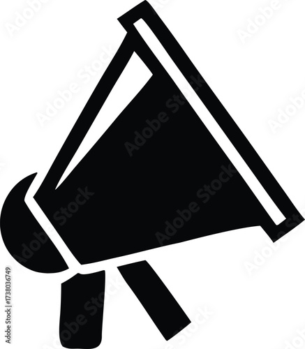 Bold black silhouette megaphone symbol for announcements and public speaking communication concept graphic