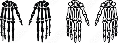 Human hands fingers bone skeleton icon set collection group isolated on transparent background in black and line style, anatomy tibia femur hand bones medical vector illustration bundle design element