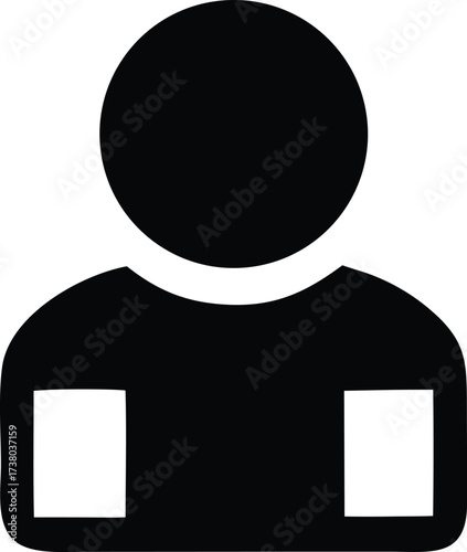 Simple black silhouette icon representing a person user profile avatar human figure head shoulders abstract simple basic minimalist iconography