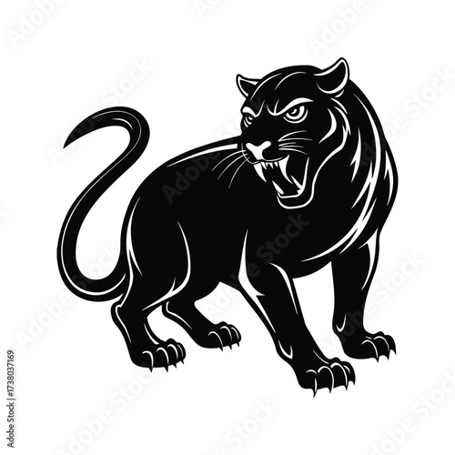 Black and white silhouette powerful panther