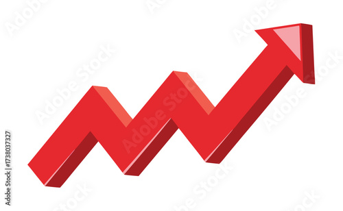 Red up 3d arrow graph showing rising trend, boosting of business result, investment profit growing symbol
