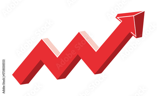 Red up 3d arrow graph showing rising trend, boosting of business result, investment profit growing symbol
