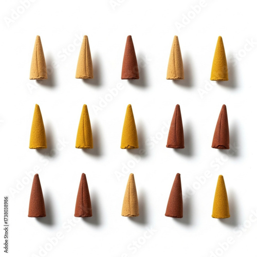Aesthetic Arrangement of Conical Incense Sticks in a Grid Pattern