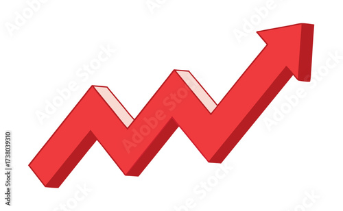 Red up 3d arrow graph showing rising trend, boosting of business result, investment profit growing symbol
