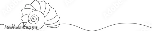 One Line Art Spiral Seashell. Minimalist Snail Shell Vector Illustration