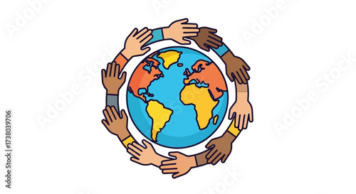 United Hands: Illustrating Global Collaboration and Diverse Communities Around Earth