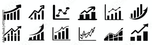 Set graph diagram up icon, business growth success chart with arrow, business bar sign, profit growing symbol, progress bar symbol, growing graph icons, growths chart collection – vector
