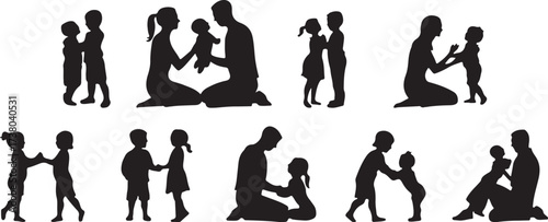 family silhouette vector, parents kids clipart, people family art, black human design, happy family illustration, parent and child svg, family together graphic, motherhood fatherhood artwork, social l