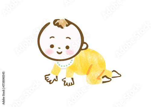 ハイハイしている赤ちゃんの手描きイラスト