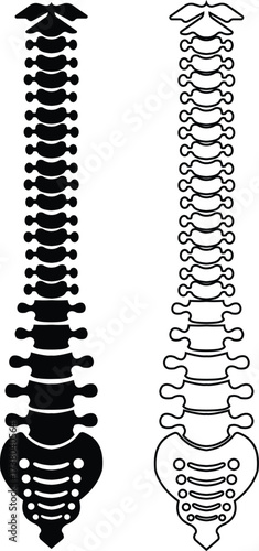 Human spine skeleton icon set collection group isolated on transparent background in black and line style, anatomy thorax bones medical illustration vector bundle design elements