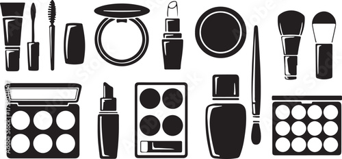 cosmetic silhouette vector, beauty makeup design, black makeup clipart, skincare products svg, lipstick and mirror art, beauty fashion graphic, perfume bottle artwork, cosmetic element icon, beauty ca
