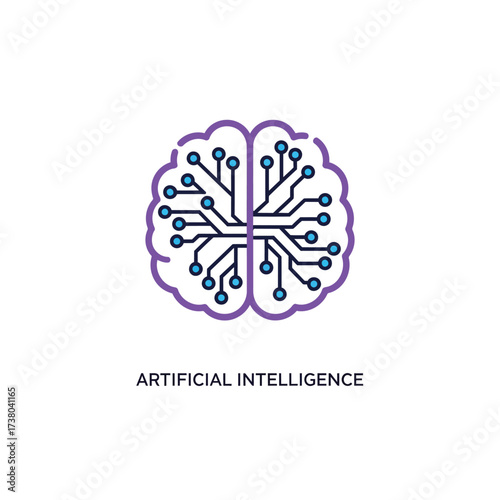 Vector art of artificial intelligence brain logo, symbolizing cognitive function, machine learning, and technological advancement in ai